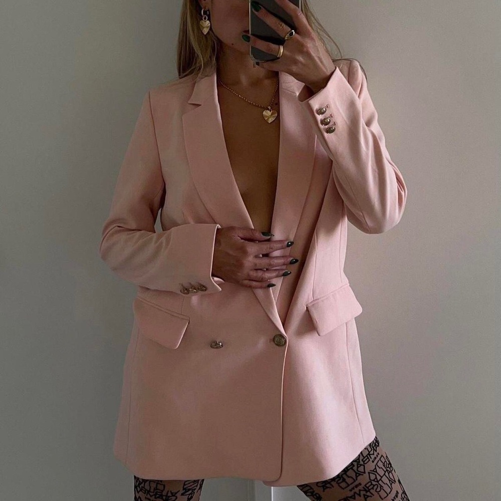H&M Preppy Office Siren oversize double breasted blazer jacket coat gold button